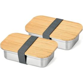 BAMBOO LID STAINLESS STEEL FOOD CONTAINER LUNCH BOX