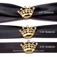 Gold Crown Diamante Ribbon Slider Buckle