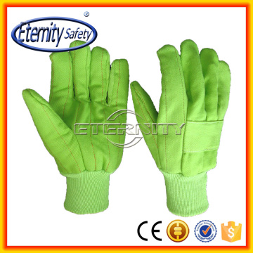 Green Canvas poly cotton knit wrist double layer work gloves