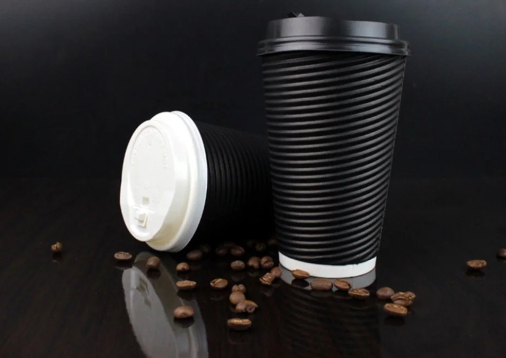 Black Disposable Ripple Double Wall Paper Cup for Hot Drinking