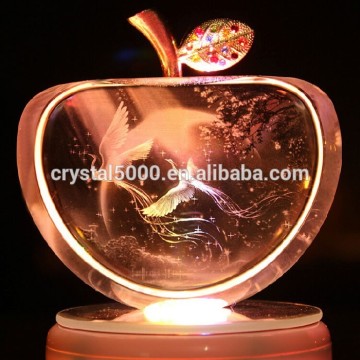 3d laser engraved crystal apple with led base