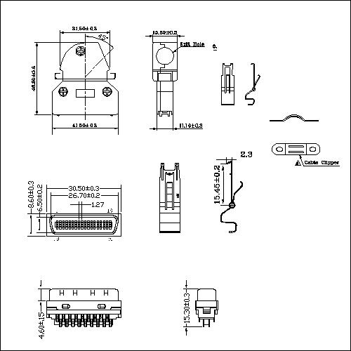 1.27mm Series Shielded Backshell Kits 36P Ang 1.27mm Series Shielded Backshell Kits 36P Ang