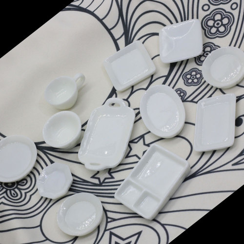 Μικρό πιάτο Επιτραπέζια σκεύη Πιάτα Cabochons Ρητίνη Πιάτο Μπολ Slime Charms Dollhouse Μινιατούρες Κοσμήματα Κενό Λευκό Kawaii Cabochons