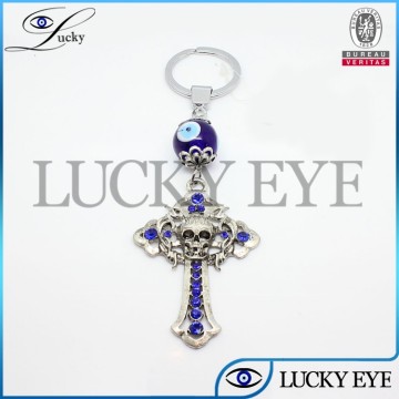 sideway cross evil eye alloy key chain