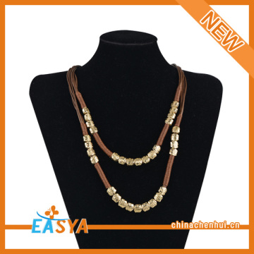 Fine Bead Necklace Red Leather Chain Alloy Bead Necklace