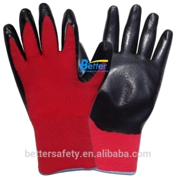 13 guage Red Nylon Lining Black Nitrile Coated Construction Gloves Bulk Price