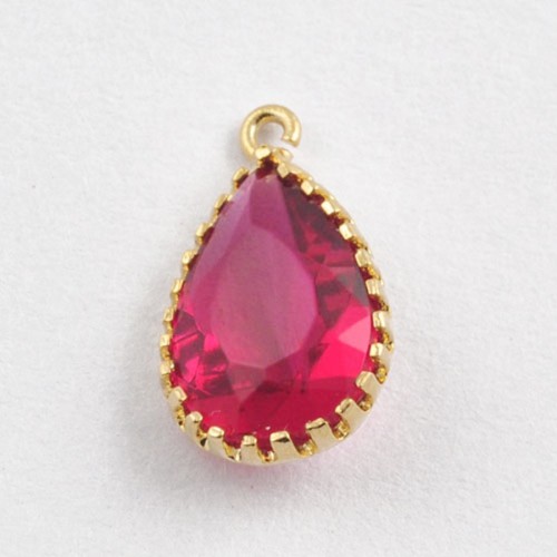 Pendant, Fashion Jewellery Tear Drop Ruby Zircon Gold Pendant, Pendant Jewelry Findings Brass P6341