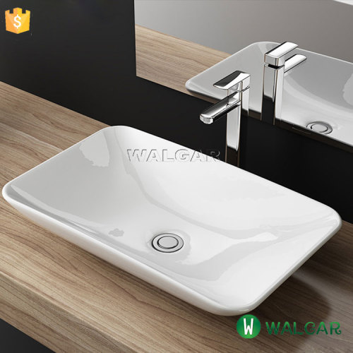 Rectangular porcelain basin above-mount sink with faucet