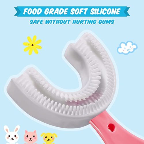 Kinderen u vormige tandenborstel met siliconenborstel