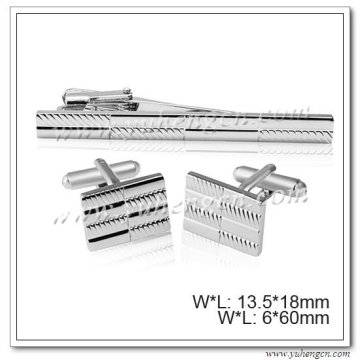 Plain Metal Cufflinks and Tie Clip Set