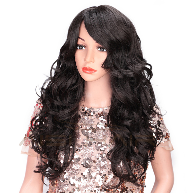 Aisi Hair Heat Resistant Synthetic Fiber Hair Wig Black Body Wave Long Wavy Wig For Black White Fashion Cosplay Party Women Wigs