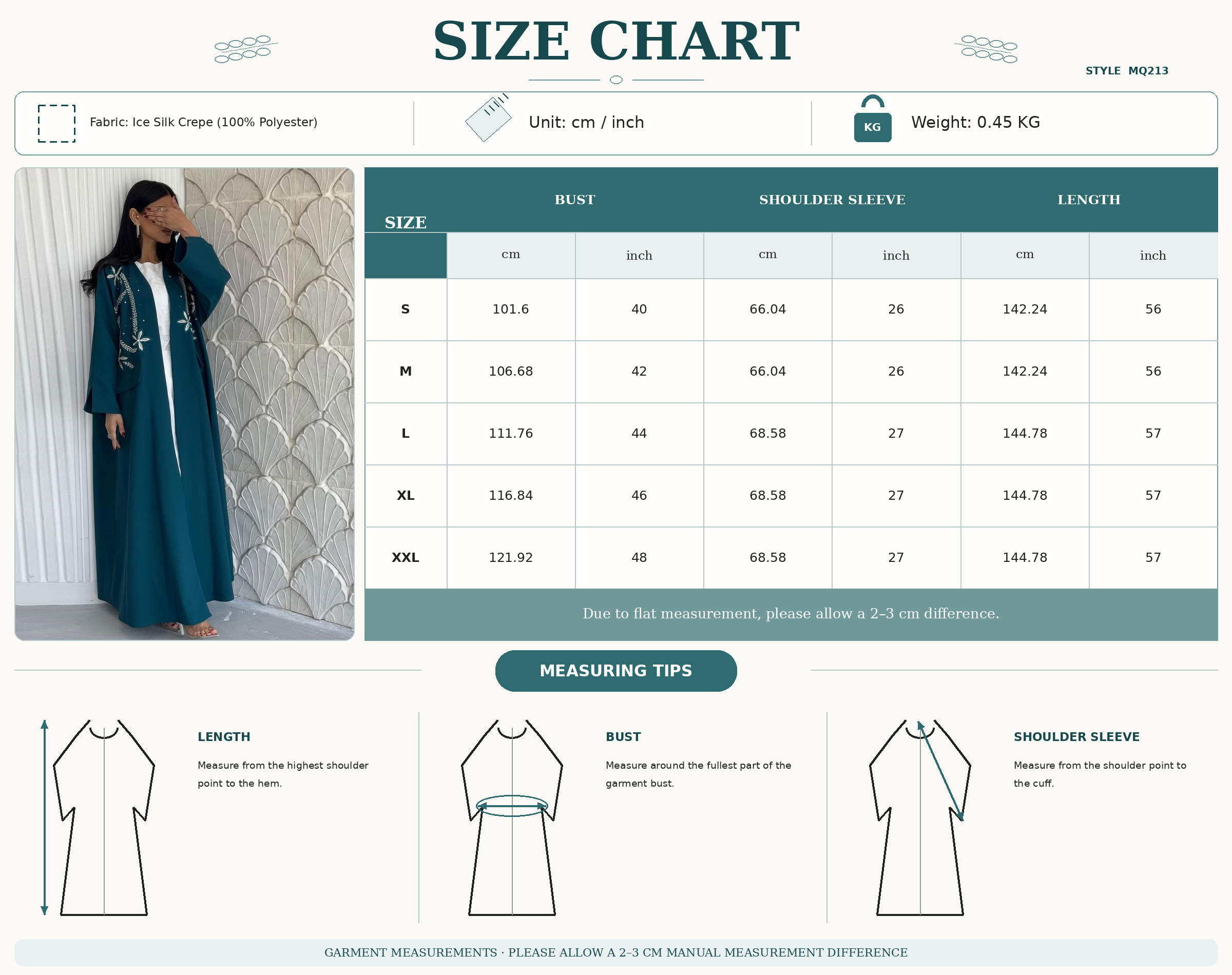 Qurxinta ubaxa qurxoon ee Furan Kimono Abaya Elegant Floral Embroidered Open Kimono Abaya