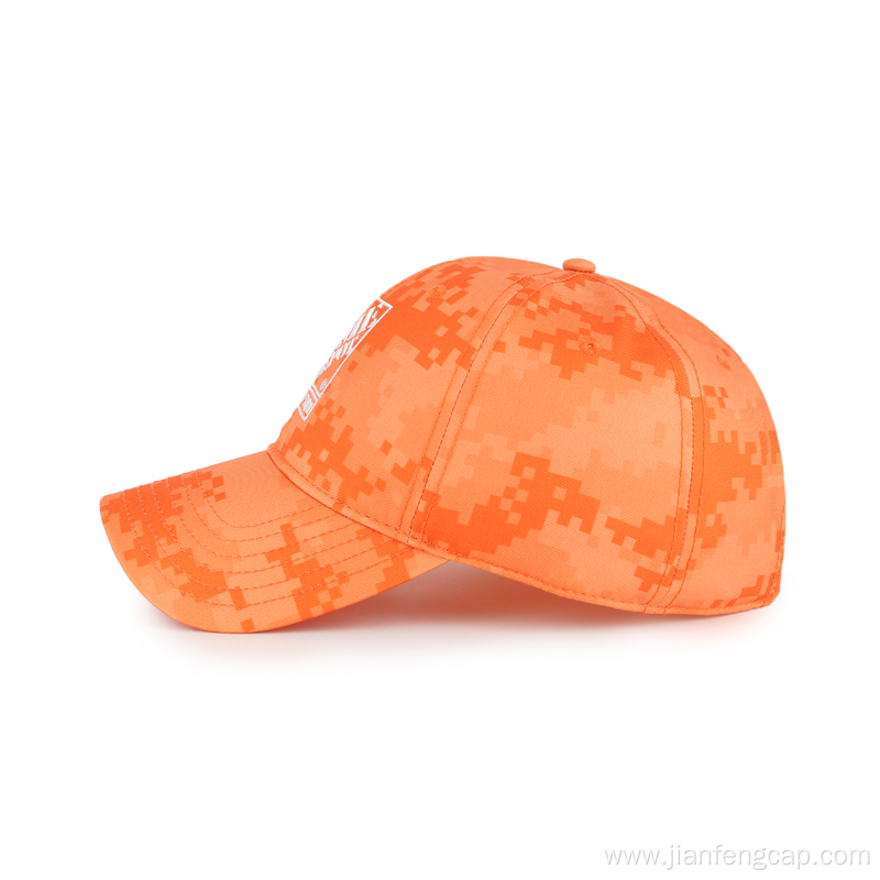 Orange digital camo outdoor cap with simple embroidery