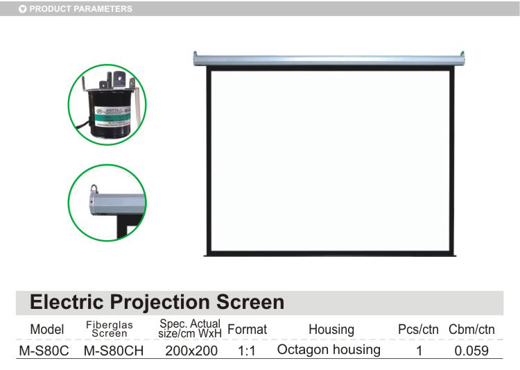 Comix 200*200 cm 1:1 Format Matt White Surface Electric Projection Screen for Meeting