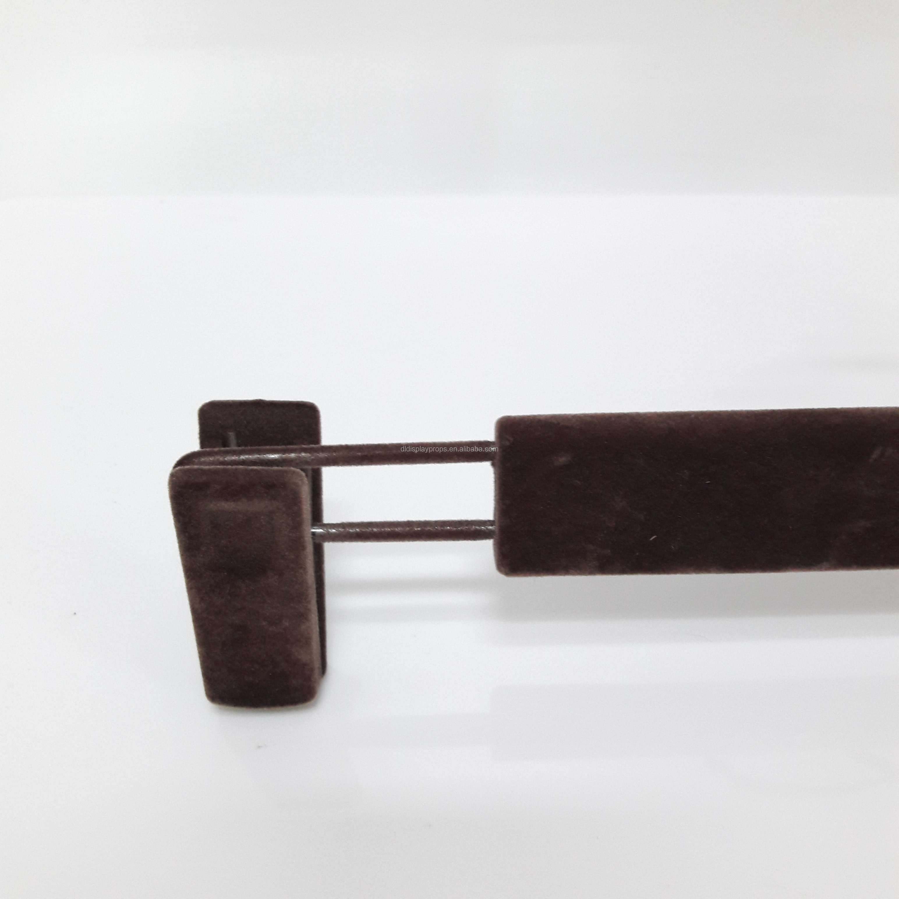 Plastic Velvet Pants Hanger with Round Hook in Brown Color