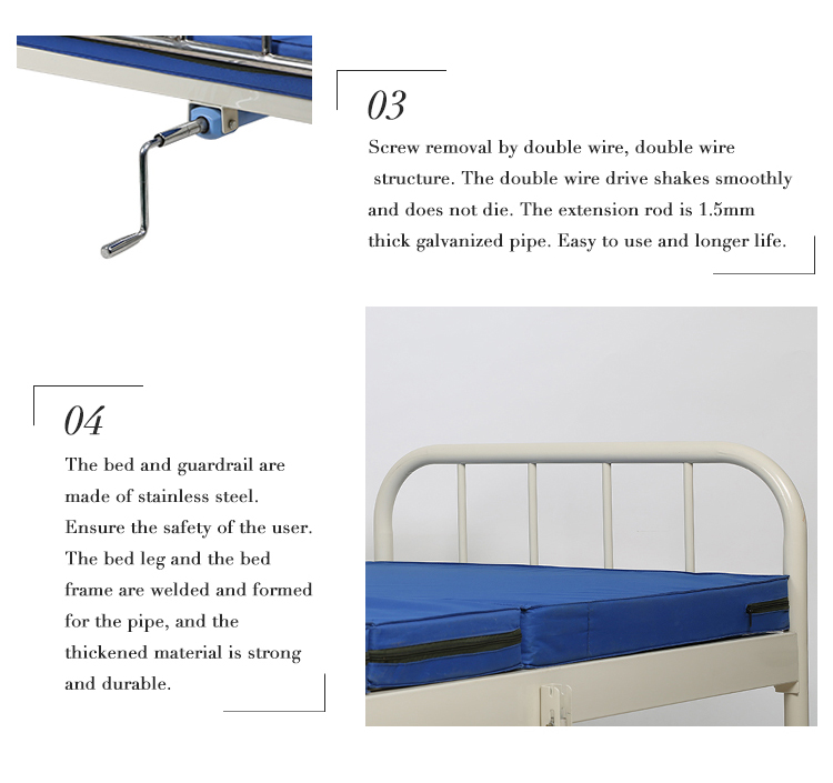 Full Epoxy Powder Coated One Crank Manual Hospital Folding Bed For Patient