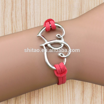 2014 Fashion heart to heart bracelet,Wax Cords Heart Bracelet