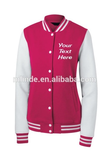 Ladies Cotton Fleece Letterman Style Custom Buttoned Up Jacket Woman Jacket Winter Coat