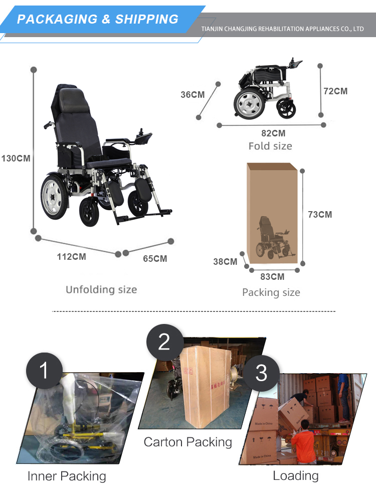 Tilting High Backrest Recline Brush Motor Power Electric Wheelchair for Handicapped
