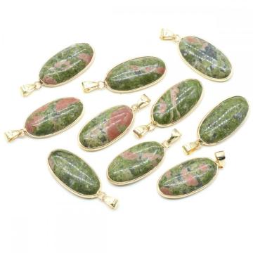 Oval Unakite Pendant for Making Jewelry Necklace 15x30MM