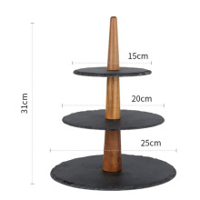 2023 Hot Selling Natural Slate Cake Stand Wedding Cheese Board with Wooden Stand