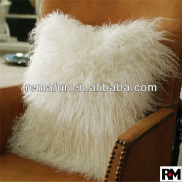 Luxury tibet lamb fur pillow case in snow white color