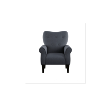 Buttoned Navy Blue Fabric Armed Accent Chair