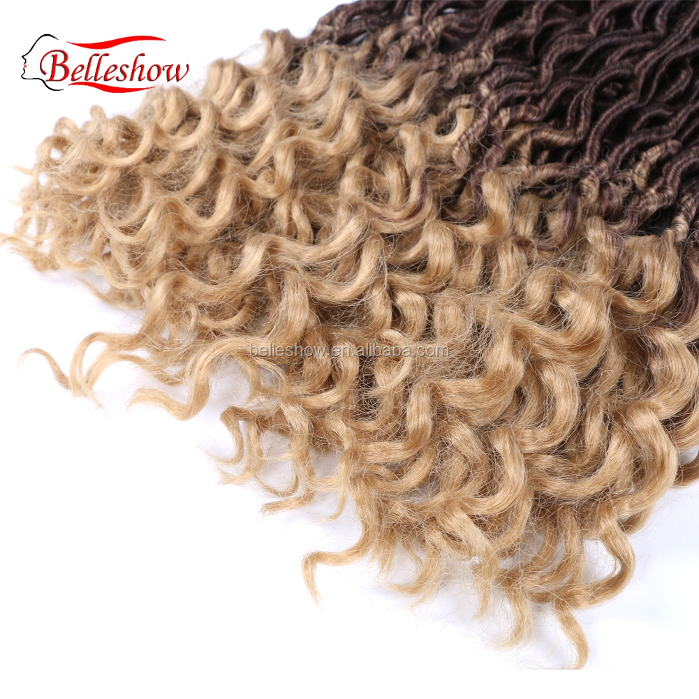 Hot sell wholesale 24 stands ombre color crochet braid hair faux locs with curly ends wavy faux locs crochet goddess faux locs