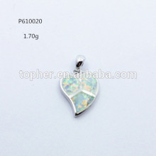 925 sterling silver white fire opal leaf pendant
