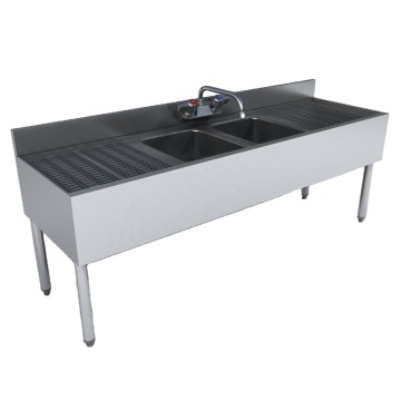 2 Bowl Stainless Steel Underbar Kitchen Sink with Faucet and Drainboards for Restaurants