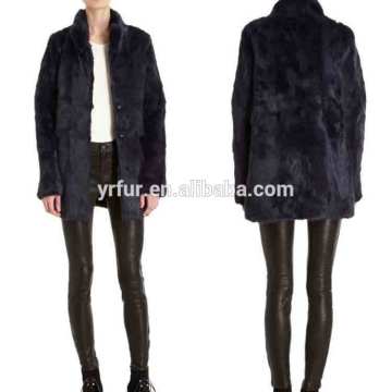 YR223A Stand Collar Fur Coat Long Fur Coat Dyed Rabbit Fur Coat