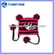 kids hemming stitch stripe pompom knitted hat