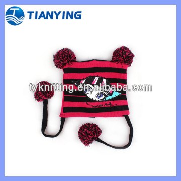 kids hemming stitch stripe pompom knitted hat