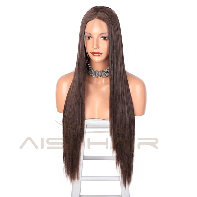 Aisi Hair Silky Straight Brown Synthetic Long Wig Wholesale Swiss Lace Wig Synthetic Hair Front Lace Wigs For Black Women