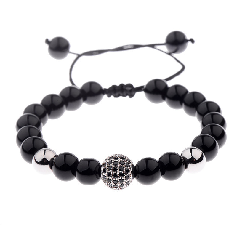 Explosion bracelet micro-inlaid zircon ball bracelet black agate sandstone couple models bracelets