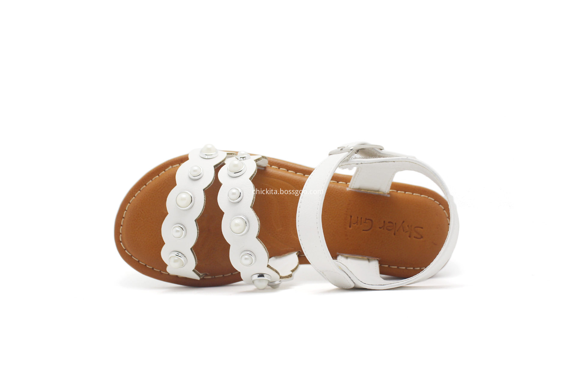    Children Flat Fashion Sandals With  shining white pearls decorated    