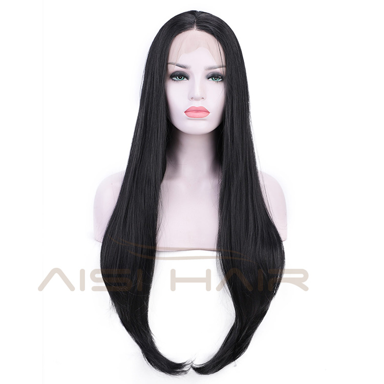 Aisi Hair Heat Resistant Synthetic Fiber Lace Front Long Straight Wig Natural Black Lace Front Soft Straight Long Wigs for Women