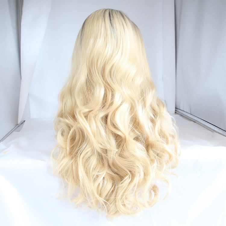 13x3 Lace Frontal Long Curly Body Wavy Synthetic Wigs Women's Side Part Ombre Blonde Heat Resistant Fiber Wig Wholesale Price