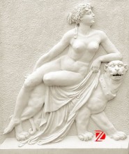 Girl and lion stone wall sculpture