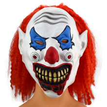 Halloween Party Mask - Evil Laughing Clown with Red Hair, Big Mouth, and Fangs Adult Latex Mask