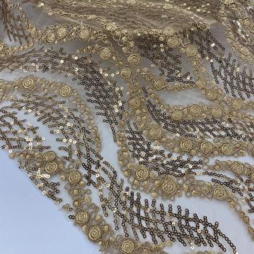 Bronze 3MM Sequin Cord Embroidery Fabric