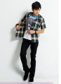 Chemise en coton manches courtes plaid Shipping masculine de libre