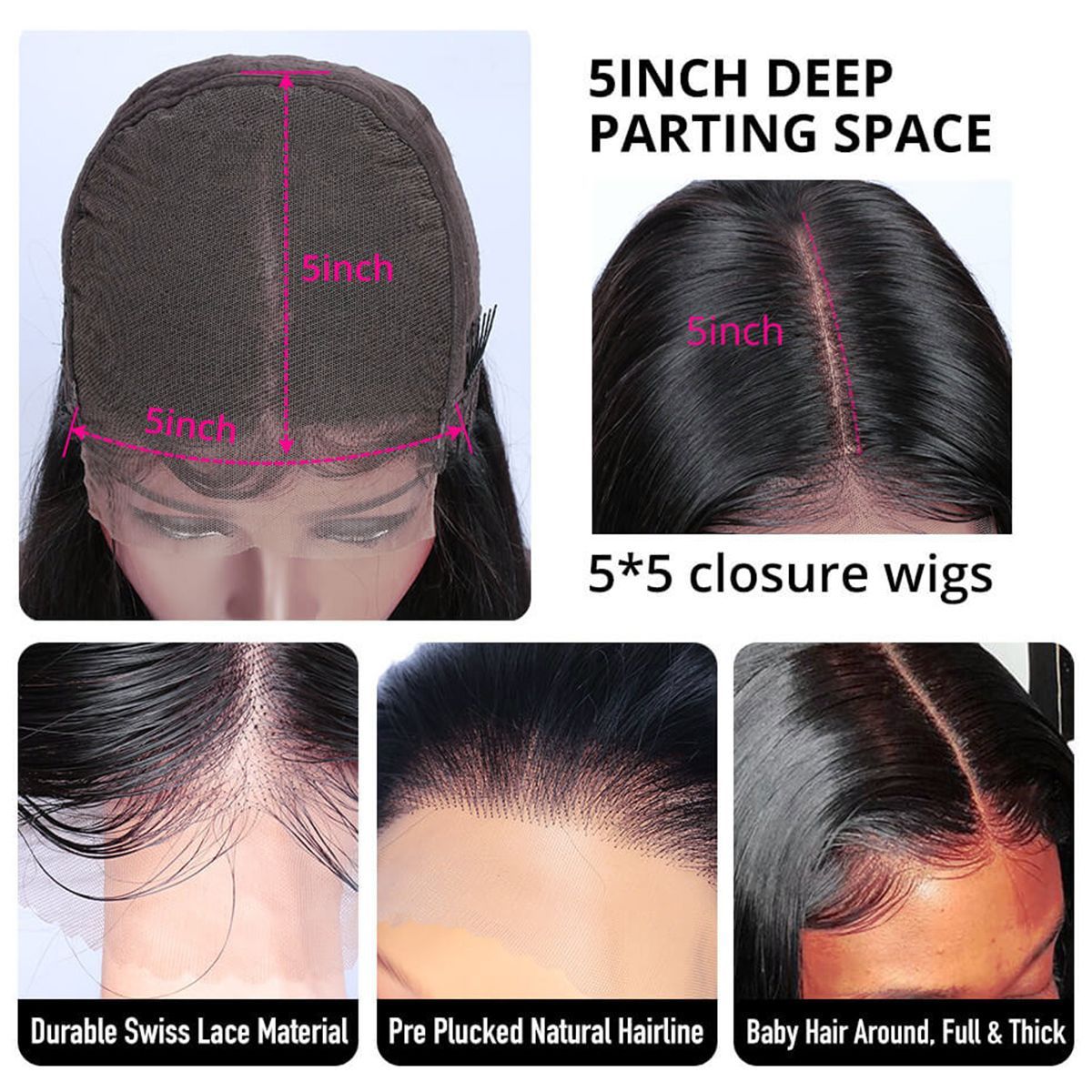 Straight 5x5 Transparent Swiss Lace Closure Frontal Wigs Raw Indian Hair Cuticle Alingend Grade 12A Virgin Wigs Hair Vendors