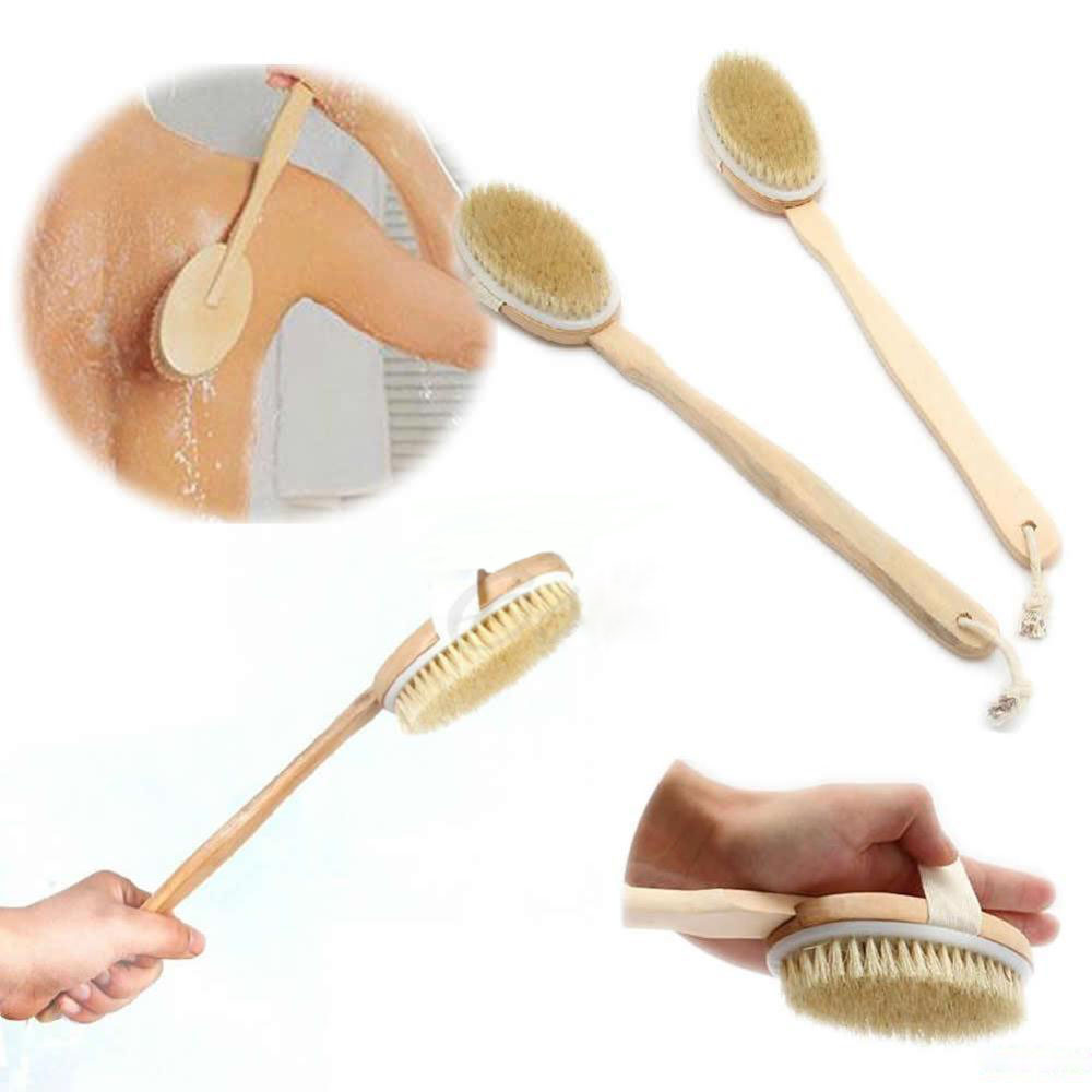 Dry brush sisal long handle bath brush wooden body brush