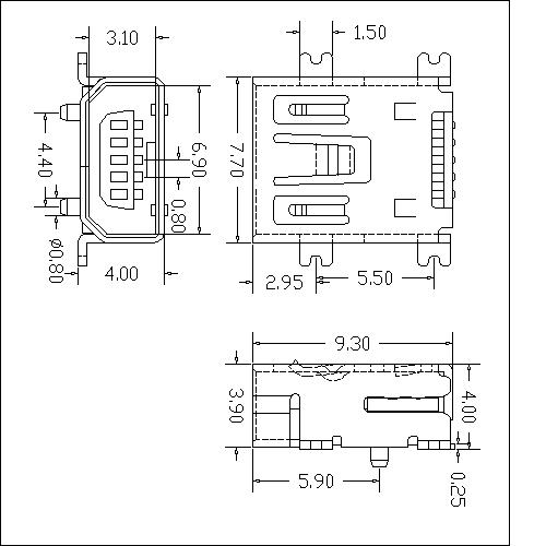 NUFM04 4 Mini USB 5P Receptacle SMT AB Type 