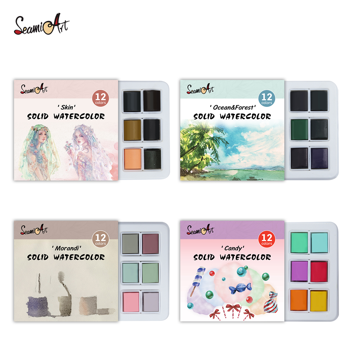 12 colors solid watercolor set, watercolor travel set, portable watercolor kit