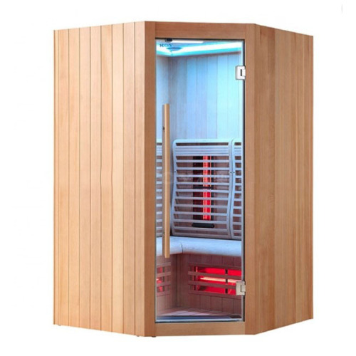 Types Of Home Saunas Hemlock wood 4 person deluxe corner Infrared Sauna