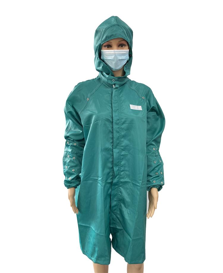 Hot Selling EPA Garments for Industrial Use Clean Room Green ESD Antistatic Smock Gown with Hood