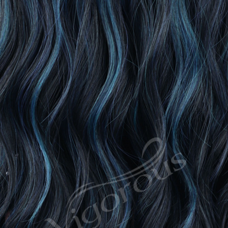 Hot Selling Water Wave With Bang Bob Mixed Blue Black Manufacturers High Quality Cheap Heat Resistant Synthetic Wigs