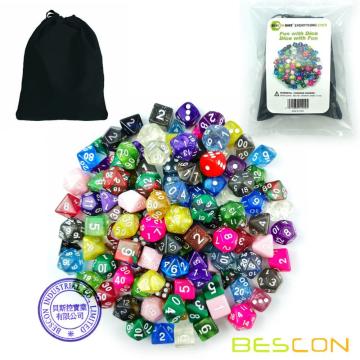 Bescon 120pcs Treasure Set, Randomly Mixed RPG Dice Pack of 120; Polyhedral Dice Mix of Rainbow Glitter,Gem,Swirly, Stone Styles